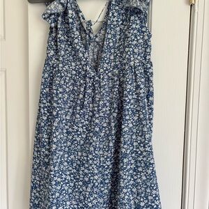 SHEIN Blue and White Sleeveless V-Neck Sundress